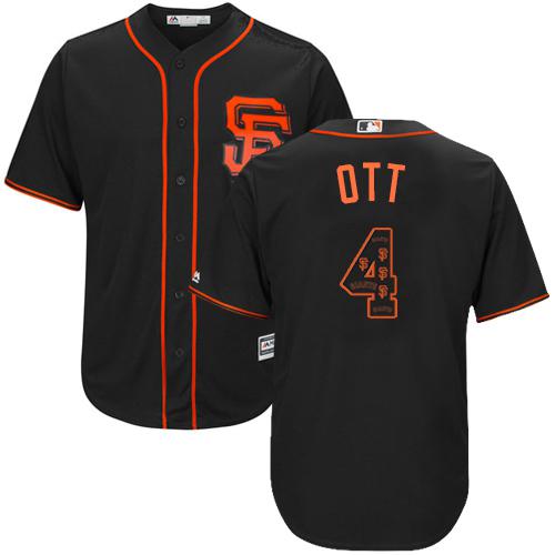 Giants #4 Mel Ott Black Team Logo Fashion Stitched MLB Jersey - Click Image to Close